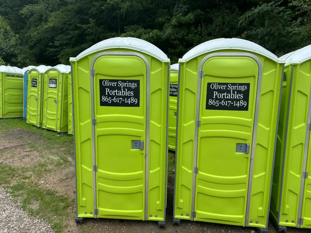 Oliver Springs Portable Toilets clean green portable restroom units ready for delivery